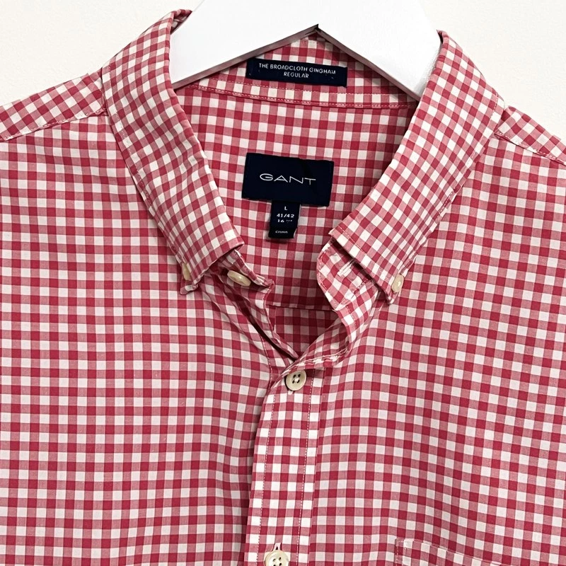 Gant Shirt Mens Large L The Broadcloth Gingham Gingham Pink White Long Sleeve - Image 4 of 4