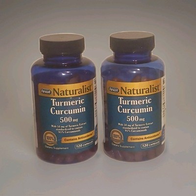 2 Pack Rexall Naturalist Turmeric Curcumin 500mg 120 Capsules Each Exp 08/2026