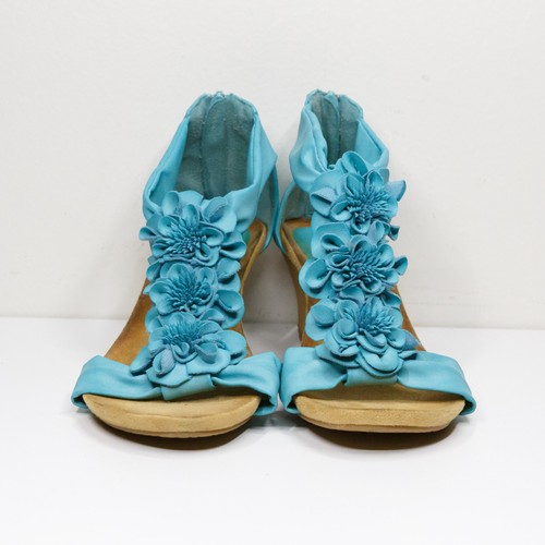 PATRIZIA Spring Step Isabella Floral Wedge Sandals Turquoise Blue Sz 37/6.5-7 - Picture 2 of 7