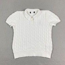 Lauren Ralph Lauren Womens Cable-Knit Polo Sweater M Cotton White 135