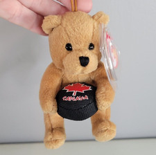 Ty Beanie Baby Key Clip – Deke the Bear 2006 Canada Exclusive Hockey Puck 5.5 in