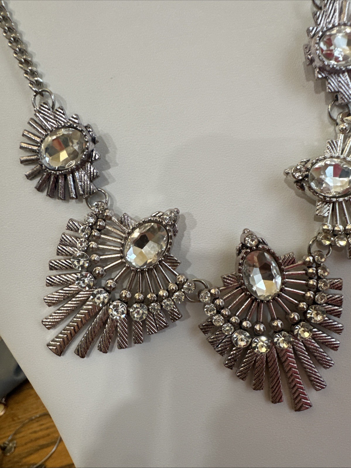 Bold Silver Tone Rhinestone Statement Necklace Su… - image 4