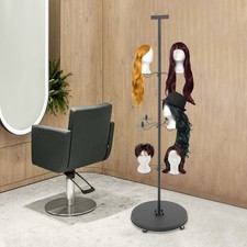 12 Head Wig Display Storage Rack Adjustable Stand With Lockable Wheels