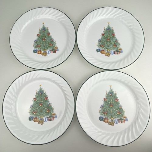 Juego de 4 platos Corelle Navidad vacaciones Magic Corning 10,25" árbol oso usado en excelente estado - Imagen 3 de 13