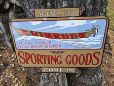 VINTAGE EVINRUDE DOUBLE SIDED PORCELAIN SIGN, AGENCY FOR SPRING GOODS 30"x20"