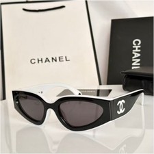 Chanel Cat Eye Sunglasses Women  s Black White Frame Gray Lenses