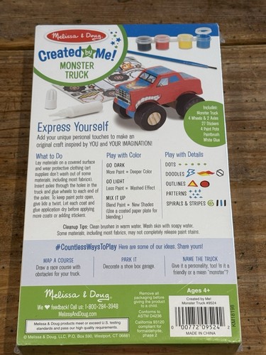 MELISSA & DOUG Created by Me! MONSTER TRUCK Wooden Craft Kit Ages 4+ NEW Sealed - Picture 4 of 4