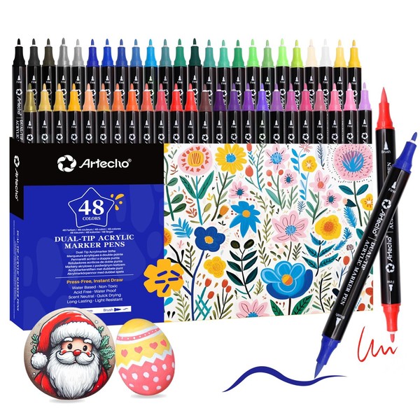 Acrylstifte Set Dual Tip Wasserfest DIY Malen Basteln 48 Farben 1Mm 0,5-5Mm-image