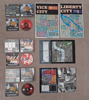 GRAND THEFT AUTO & GRAND THEFT AUTO LONDON & GTA 2 KOMPLETTE KARTEN PS1 SPIELEPAKET