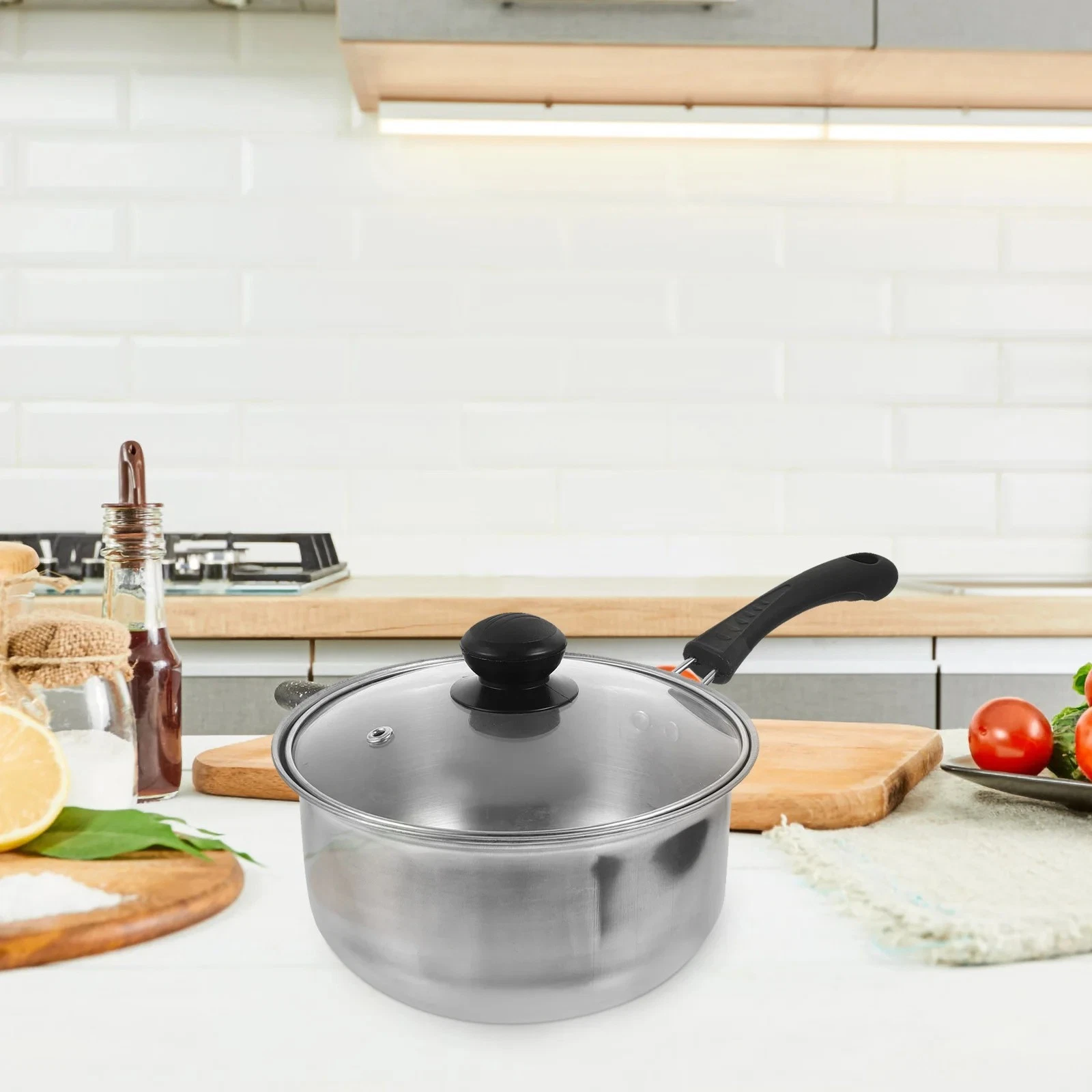 18cm Stainless Steel Saucepans Cookware Cooking Pots & Glass Lids & Handles