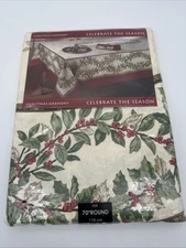 Linens-n-Things Holiday Collection Christmas Harmony Tablecloth Round 70" NWT