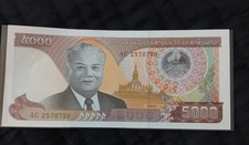 Laos, 5000 Kip, ND, Cir, Free Shipping