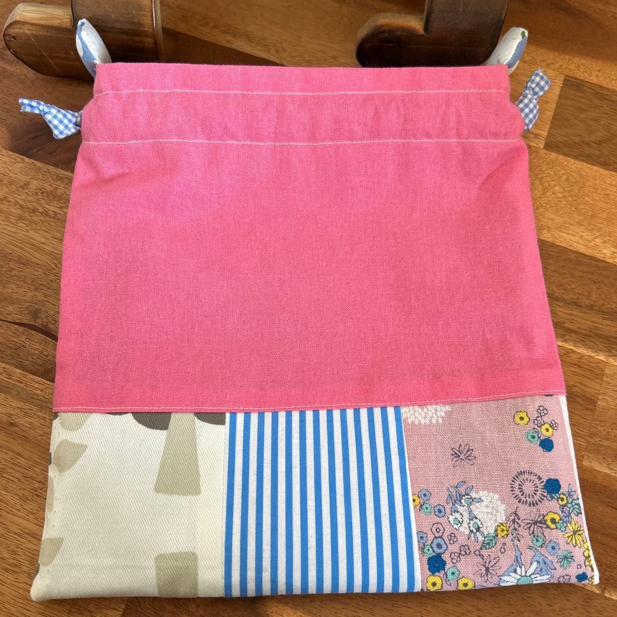 Drawstring Bag Patchwork with Ears Pink Blue Draw… - image 4