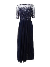 Adrianna Papell Women's Beaded Mesh Gown (2, Midnight)