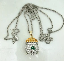 KILLARNEY CRYSTAL Pot Of Gold Rhinestone Irish Clover Necklace Pendant Charm