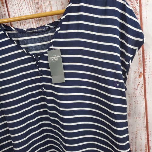 Abercrombie & Fitch Shirt Damen Medium dunkelblau weiß gestreift Kurzarm Oberteil - Bild 2 von 15