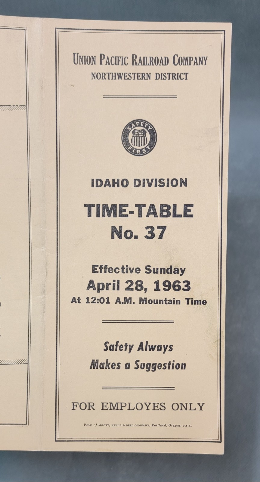 1960's UNION PACIFIC RAILROAD Assorted IDAHO DIVISION Employee TIME TABLE Lot
