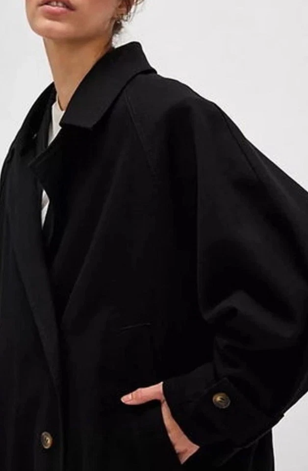 Free People Need It Trench 豹纹可拆卸人造毛皮领纽扣黑色 M 全新带标签 — 第 4/4 张图片