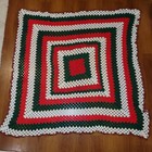 2 Handmade Crochet Afghan Throw Granny Blankets Red Green White 72"x72" & 35"x34