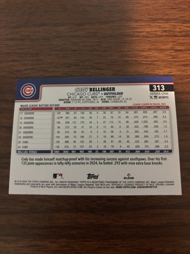 2025 Topps Series 1 Cody Bellinger True Photo Chicago Cubs Short Print - Bild 2 von 2