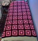 HANDCRAFTED CROCHET AFGHAN Blanket Granny Squares Blk Pinks Red 74.5” x 47”