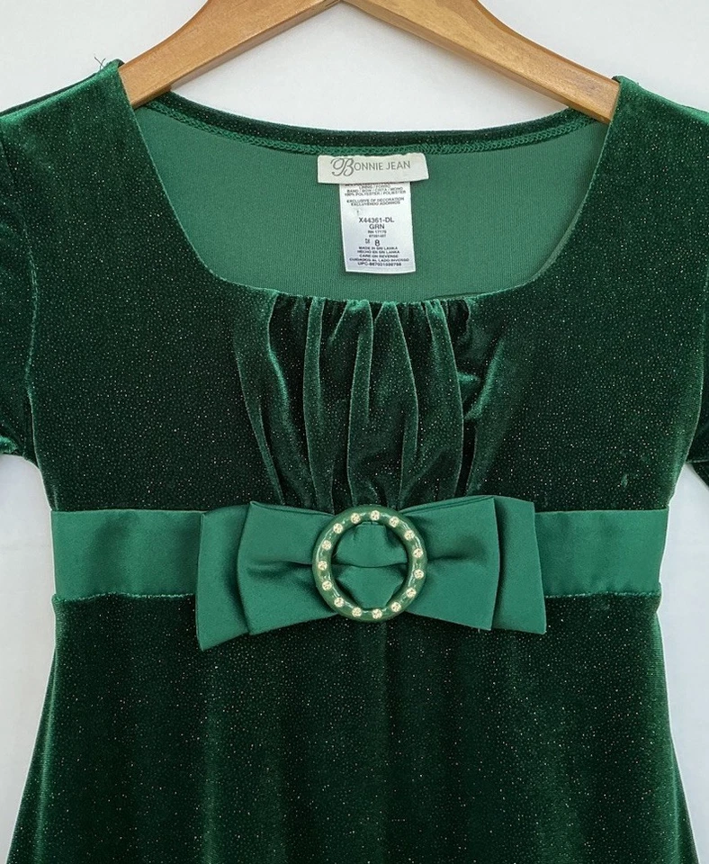 Bonnie Jean Girl’s Christmas Dress Green Size 8 Winter Sparkle Velvet Faux Fur - Image 3 of 4
