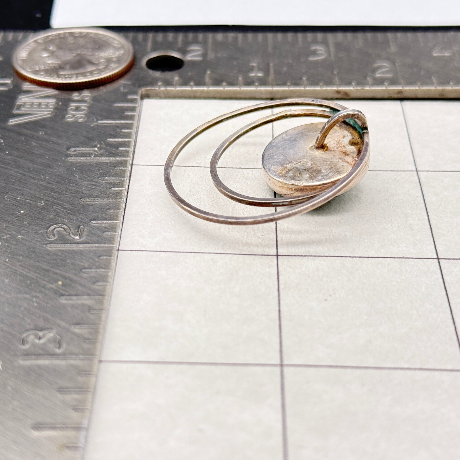 Vintage Modernist Green Eilat Stone Sterling Silver Pendant