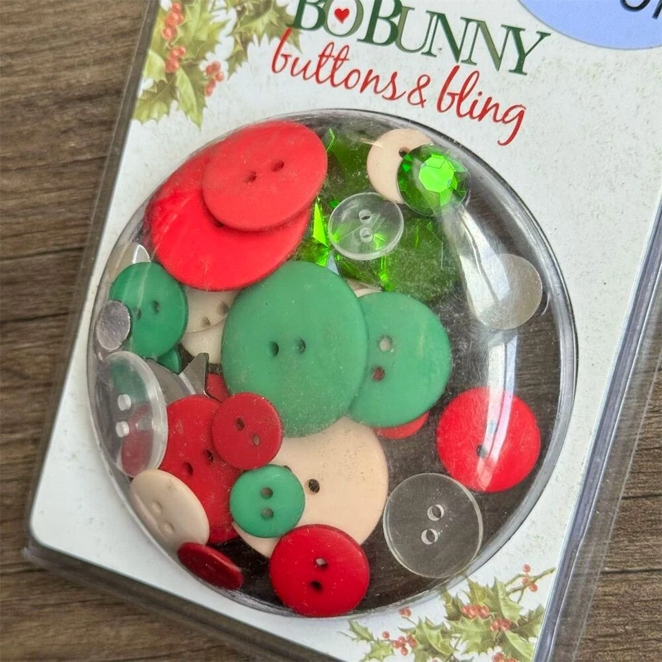 NEW Bo Bunny 2 hole Christmas Buttons & Bling St Nick Lot Holiday Craft Supplies - Image 3 of 4