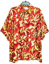 VTG Pierre Cardin Men's Rust Orange Hawaiian Print Button Down Shirt Size Large
