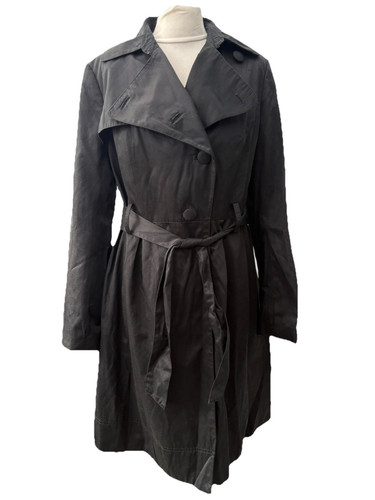New Look Black Trench Coat Size 14 Cotton Blend Belted Women’s - Picture 1 of 12