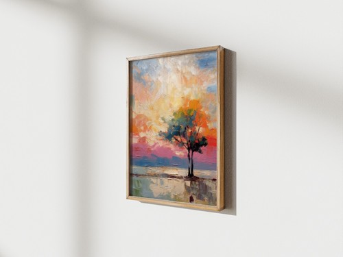 Solitary Tree Sunset 5"x7" Print on Matte Paper | Radiant Impasto Oil Painting - Picture 3 of 18