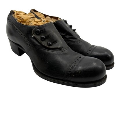 Antique 1900s 1910s 1920s Black Button Up Formal Shoes Hamilton Brown Victorian