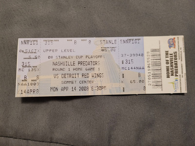 Nashville Predators VS Detroit Red Wings Ticket Stub April 14, 2008 Playoffs