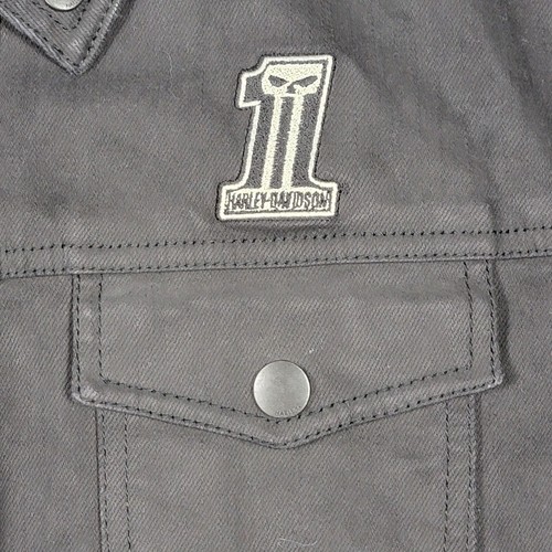 Harley Davidson HDMC Herren schwarz Baumwolle Canvas Knopf & Reißverschluss #1 Weste Gr. Slim XL - Bild 2 von 10