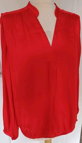 Gorgeous Ladies M&S Poppy Red Satin Long Sleeve Blouse - size 12 - Picture 5 of 6