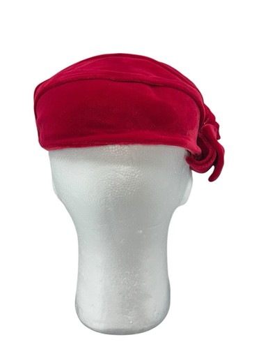 VINTAGE RED VELVET PILLBOX HAT LG BOW ROCKABILLY SWING VAMP SALLY VICTER MOD MCM - Picture 7 of 12