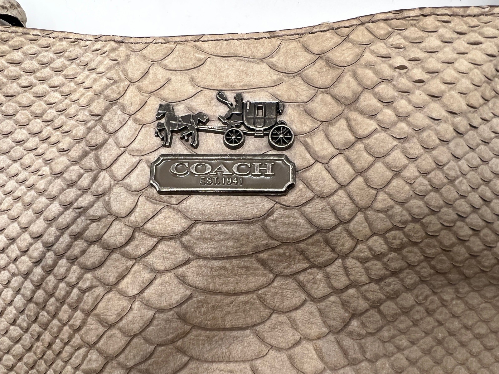 Coach shoulder Bag Embossed Python Leather Gunmet… - image 3