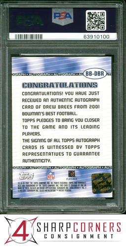 Bowman's Best Certified Autograph 2001 #bb-dbr Drew Brees RC PSA 8 - Imagen 2 de 4