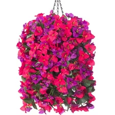 Artificial Bougainvillea Faux Flowers Plants Baskets for Outdoor Outside Deco...