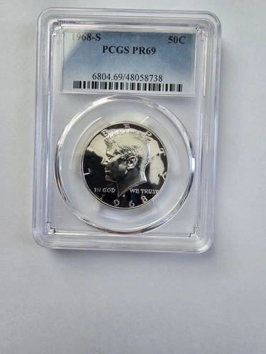 SILVER 1968 S PR69 KENNEDY HALF DOLLAR GRADED PCGS 5OC  S MINT 40% AG CLAD COIN