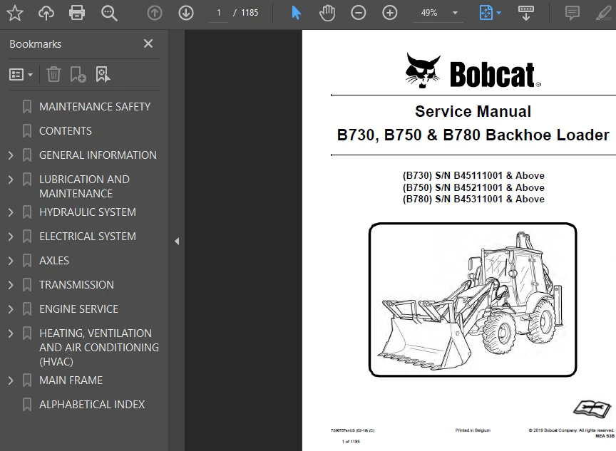 BOBCAT B730 BACKHOE LOADER OPERATORS OWNERS SERVICE REPAIR SHOP MANUAL PDF USB - Image 4 of 4