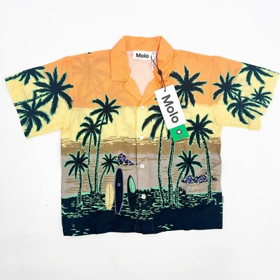 Molo Boys Size 3/4 Hawaiian Shirt Organic Cotton Button Up Beach Print