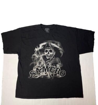  Sons of Anarchy  T-Shirt,Black w/White SAMCRO Logo 2XL Reaper TV Biker Mens 
