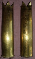 2 vases douille d' obus gravés par poilu - Art populaire / naïf - WW1  1914 1918