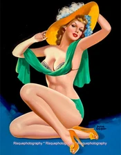 Beautiful Woman With Green Scarf 8.5x11" Photo Print Peter Driben Pinup Fine Art