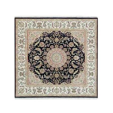 6'3"x6'3" Blue 250 KPSI Natural Wool Hand Knotted Nain Design Square Rug R90069