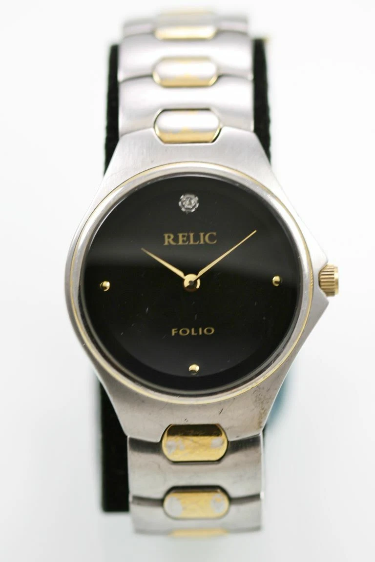 Relic Folio Watch Men Stainless Steel Silver Gold Batt 30m Water Re Black Quartz