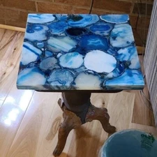 15"x15" Square Side, Coffee Agate Table Top, Agate Table, Blue Agate Table Tops