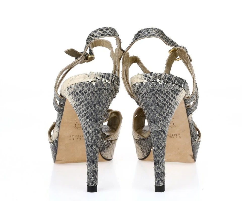 STUART WEITZMAN Snake Print Leather Slides Ankle Strap Sandals Size 9.5 M - Image 4 of 4