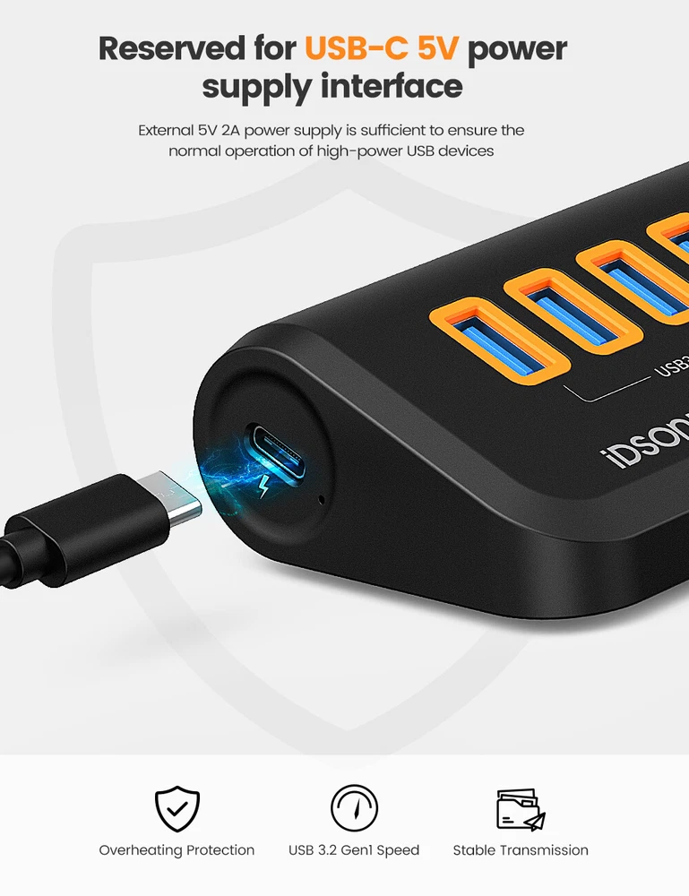 USB C Hub Type C to USB Hub Adapter Splitter USB 3.2 Gen2 Speed w/ 4 USB A Ports
